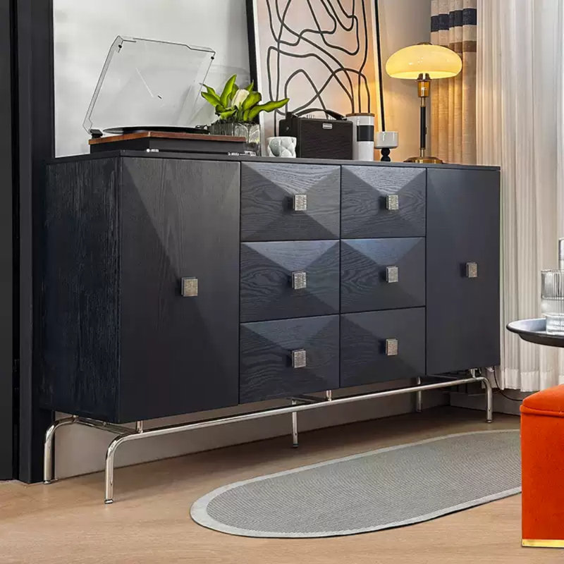 Retro Multi-Functional Sideboard, Black, 35.43" H x 62.99" W x 15.75" D