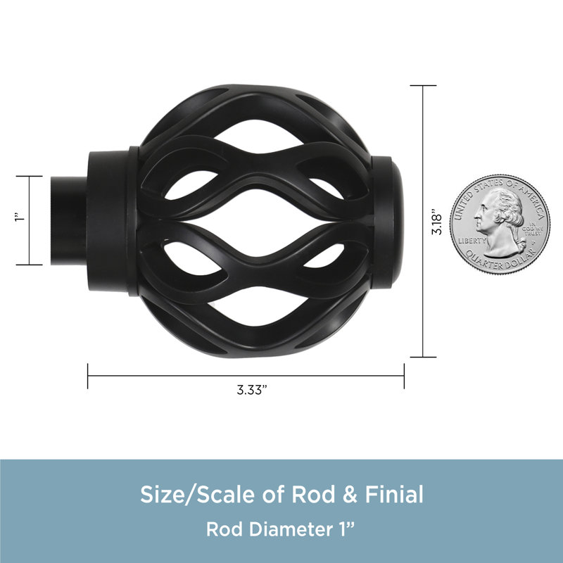 Ashford Matte Black Adjustable Steel Curtain Rod with Decorative Finials
