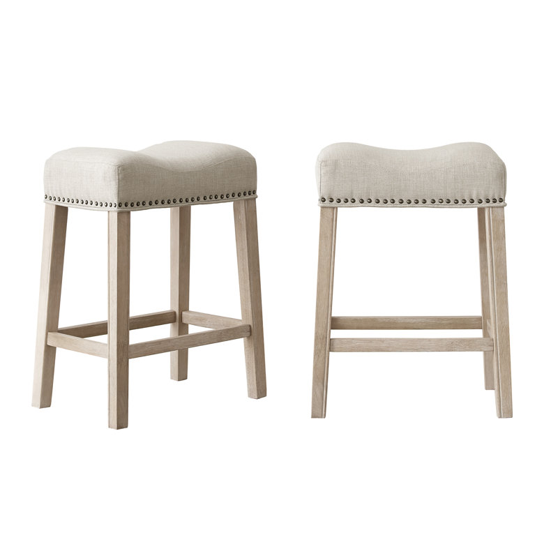 Tabouret de comptoir rembourré de 24 po de hauteur avec dossier de 24 po, brun clair, de 2, fabrication en bois pour la décoration intérieure