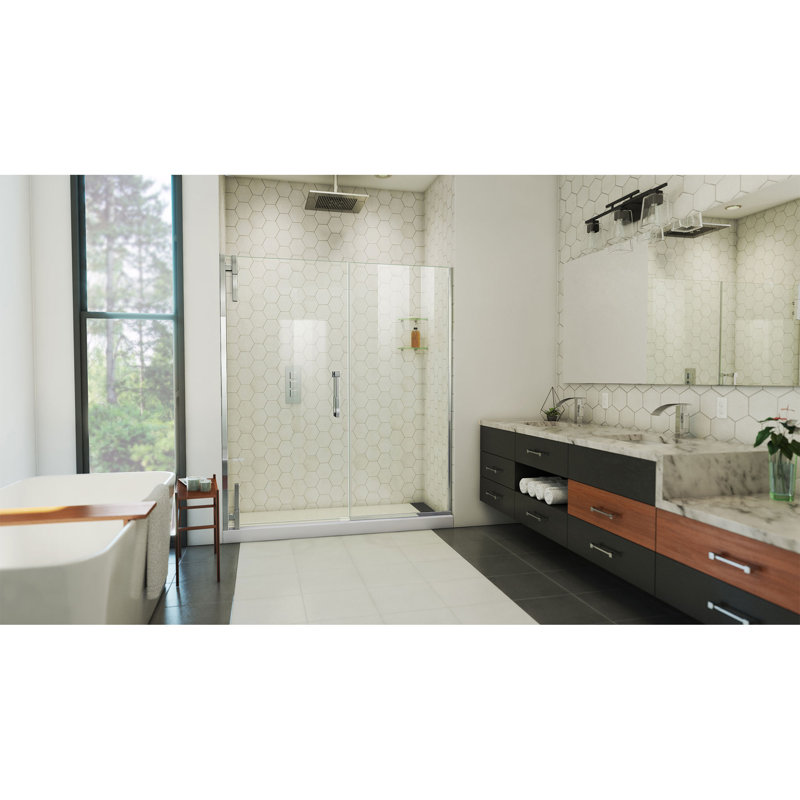  DreamLine Ascend 60 - 61 inch W x 72 inch H Frameless Pivot Shower Door in Chrome, Chrome, 61"