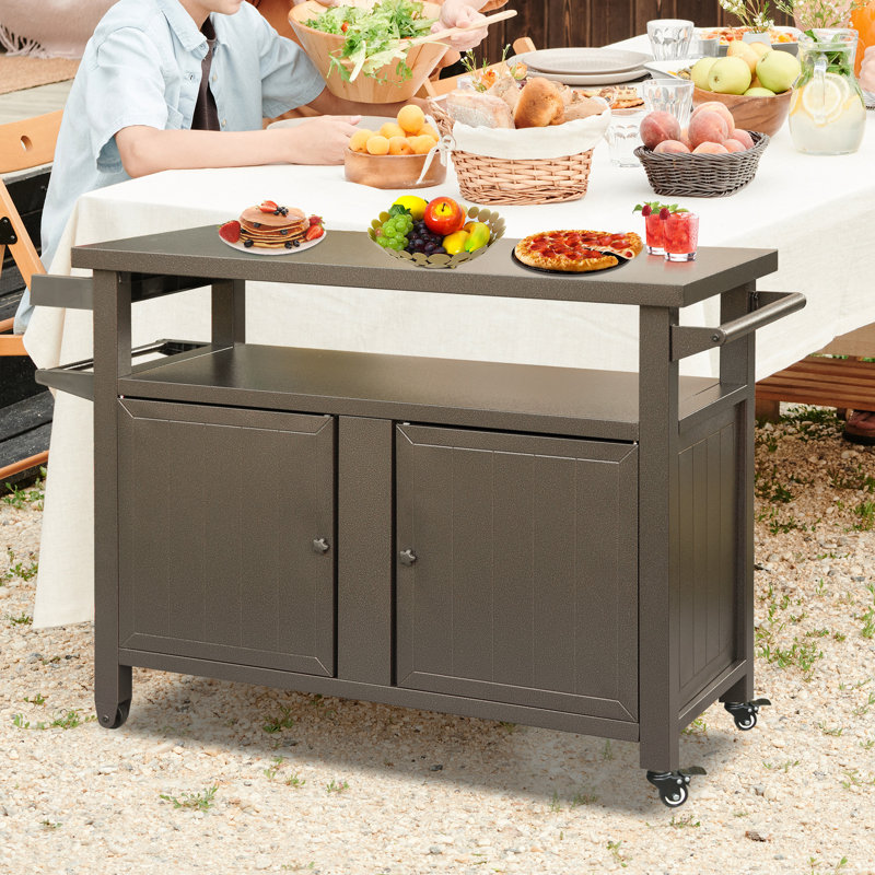 35.51'' H x 51.67'' W 3 - Cabinet Utility Cart with Wheels, Dark Brown