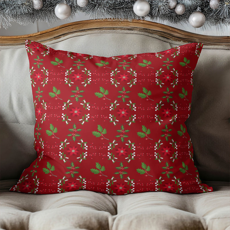 Coussin Botanical Poinsettia, Rouge, Carré 18 po