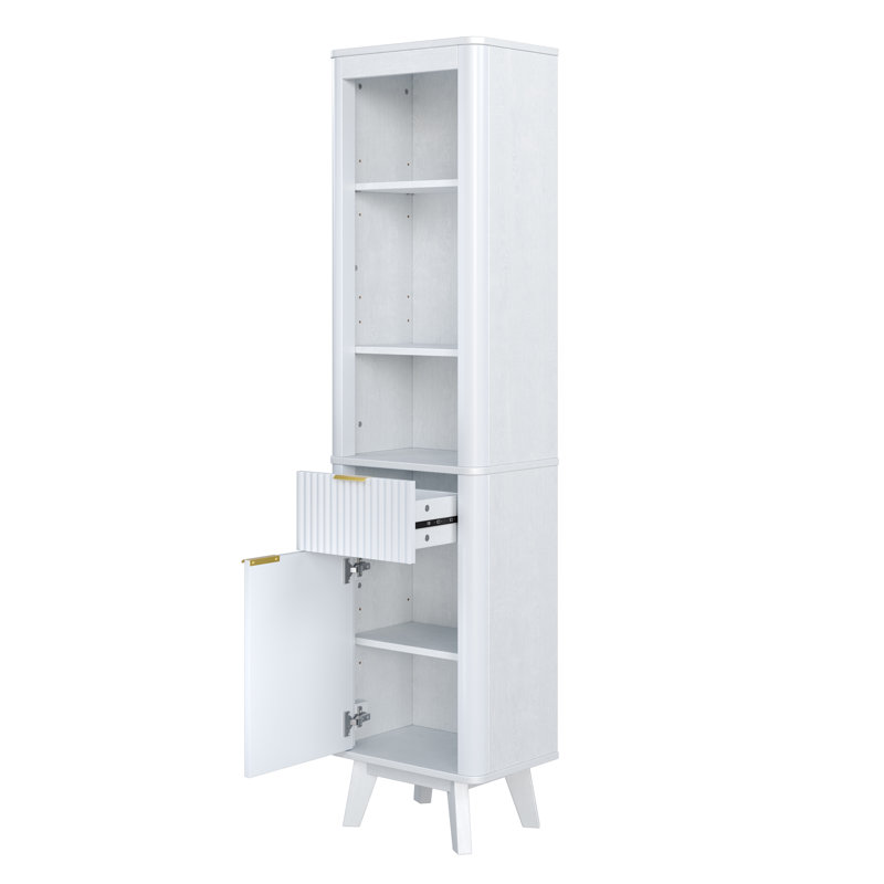 68" H Tall Bathroom Storage Cabinet With Adjustable Shelves And One Drawer & Door, Storage Cabinet For Bathroom, Living Room, Entryway & Kitchen, White