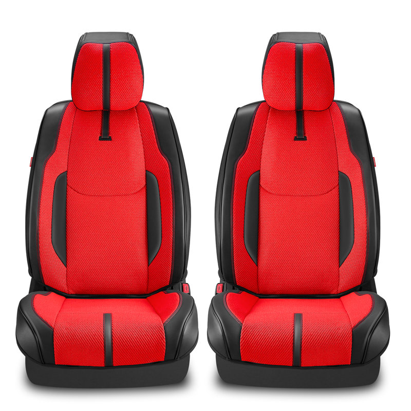 Drive Series Front Seat Covers With Airbag Compatible, Reserved Opening Holes For Headrest, Universal For Cars, Black/Red