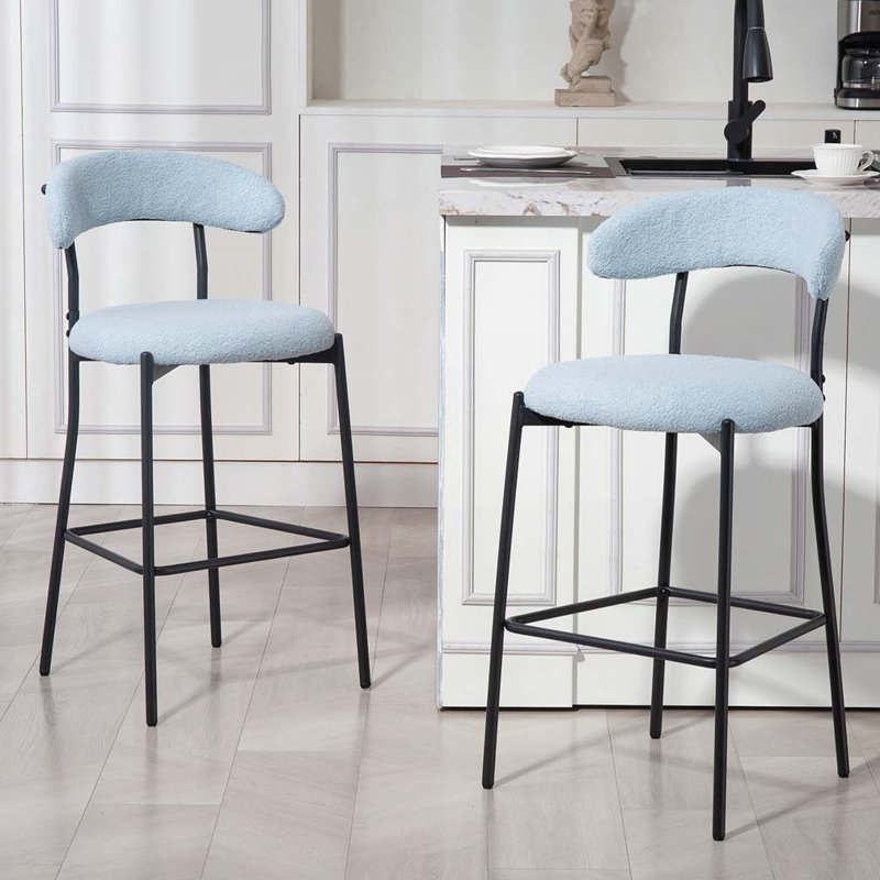 Tabourets de bar rembourrés en tissu Teddy, Bleu