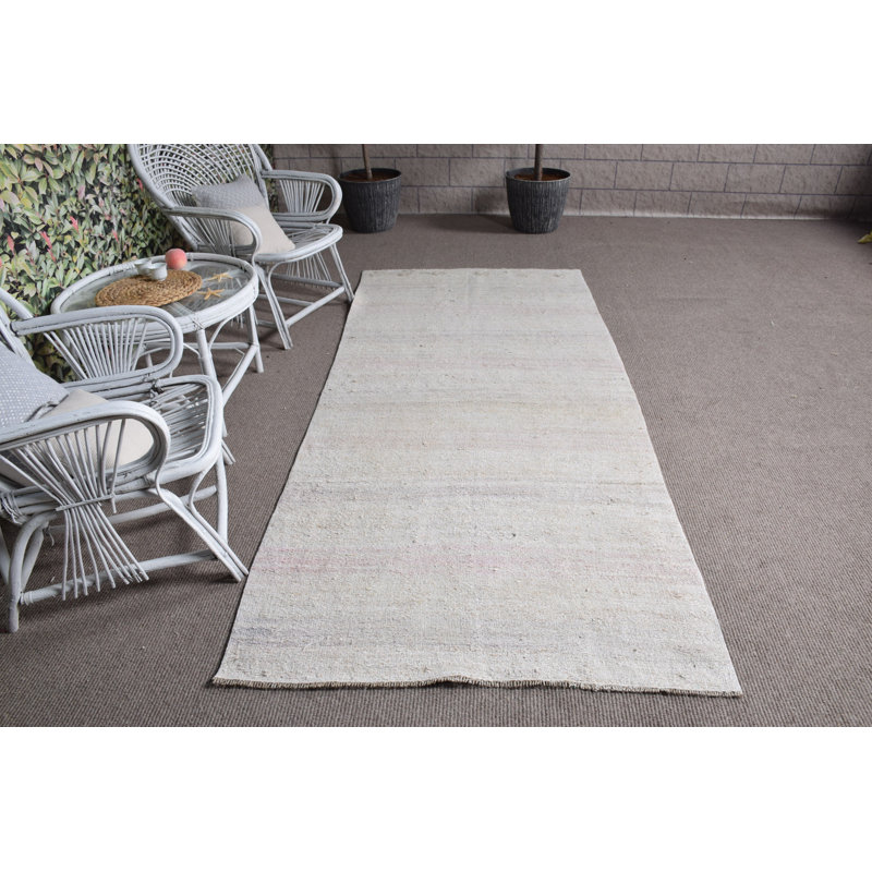 Tapis kilim turc vintage fait à la main beige avec motif rayé - tapis de chanvre traditionnel Anatolian