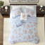 Ensembles de literie pour très grand lit à motif floral bleu, édredon en microfibre douce avec bordure à volants
