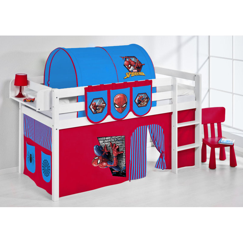 Spiderman Solid Wood Low Loft Bed by Lilokids, Without slatted frame, Single (3'), White