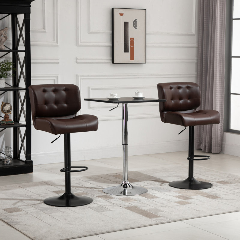 Ensemble de 2 tabourets de bar avec siège réglable, coussin épais rembourré et repose-pieds en métal pour bar personnel, brun