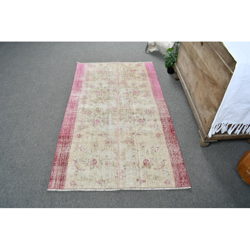 Tapis turc rétro fait à la main avec motif floral pour décoration bohémienne rouge / beige