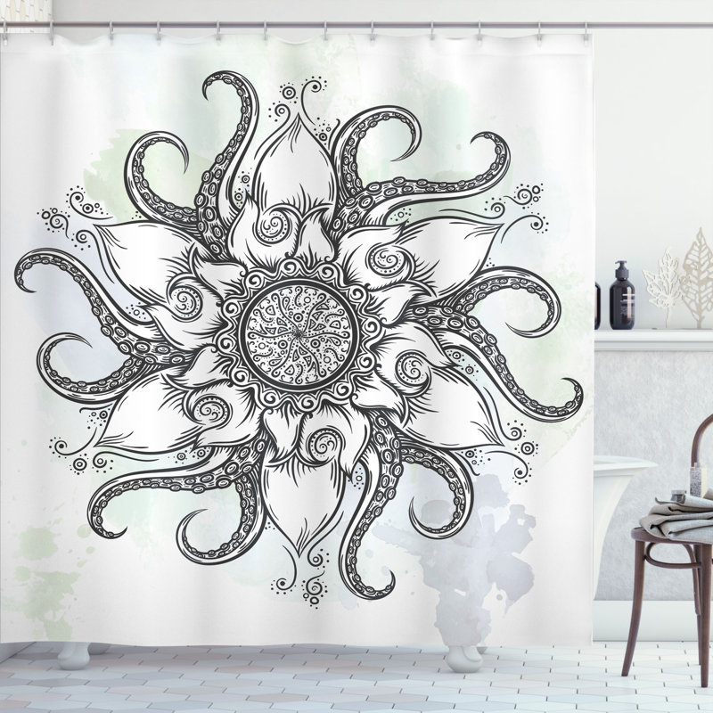 Rideau de douche nautique et crochets décoration, H 70 po x l 69 po