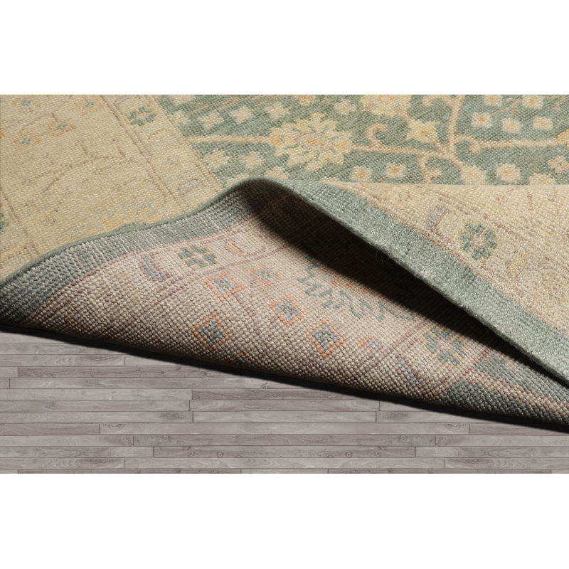 Tapis vert en laine noué à la main vert en plusieurs couleurs, Rectangle 9 pi x 12 pi