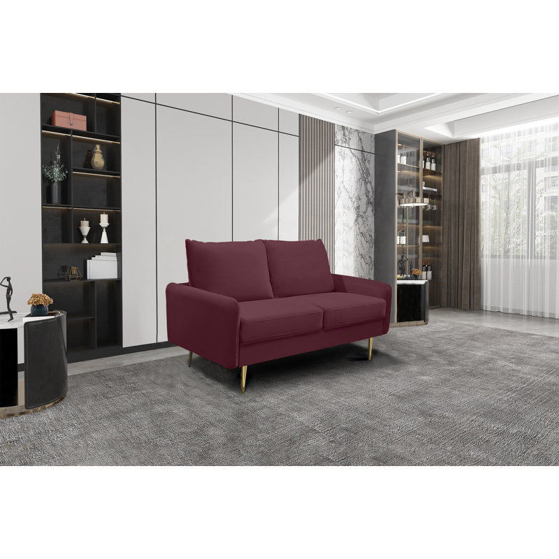 Casey 58" Velvet Round Arms Sofa Loveseat, Burgundy Velvet, Velvet