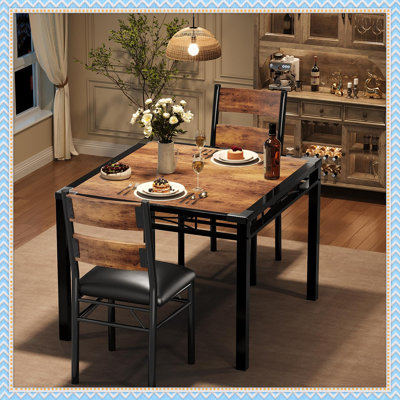 Dining Table Set for 2, 3-Piece Kitchen Table with 2 Upholstered Chairs and Corner Protectors, Compact Small Space Dining Set for Apartment, Kitchen, or Studio