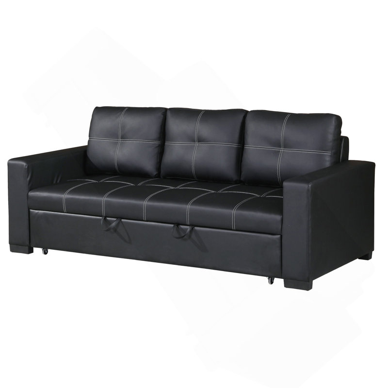 Canapé convertible en similicuir noir