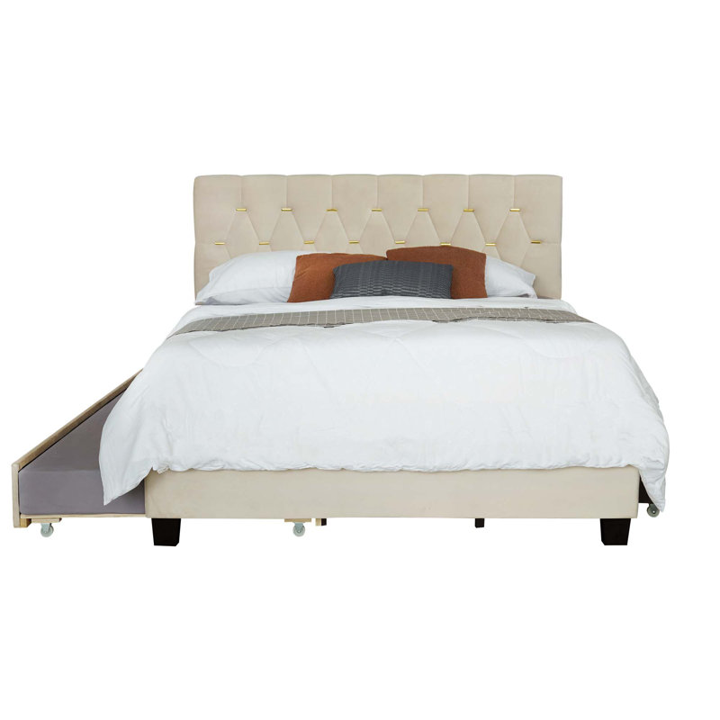 Lit gigogne avec rangement gigogne et tiroir, Beige