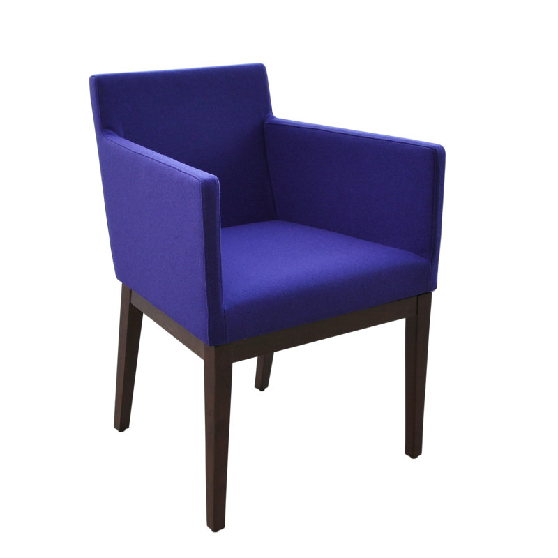 Harput Wood Solid Back Arm Chair, Wenge, Pistachio Wool