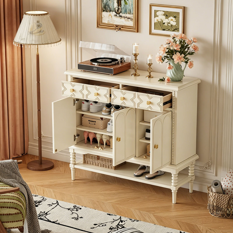 Armoire à chaussures à pieds hauts de style français, 43.11"H x  47.24"W x  15.55"D