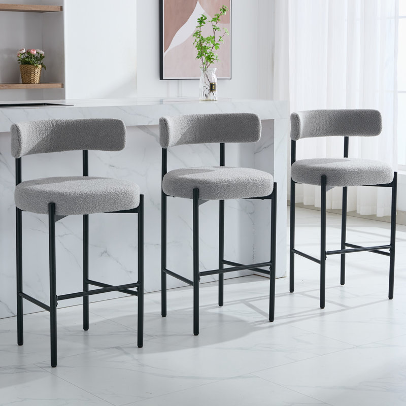 Tabouret de bar 30 po avec dossier incurvé et structure en métal, Gris, 3