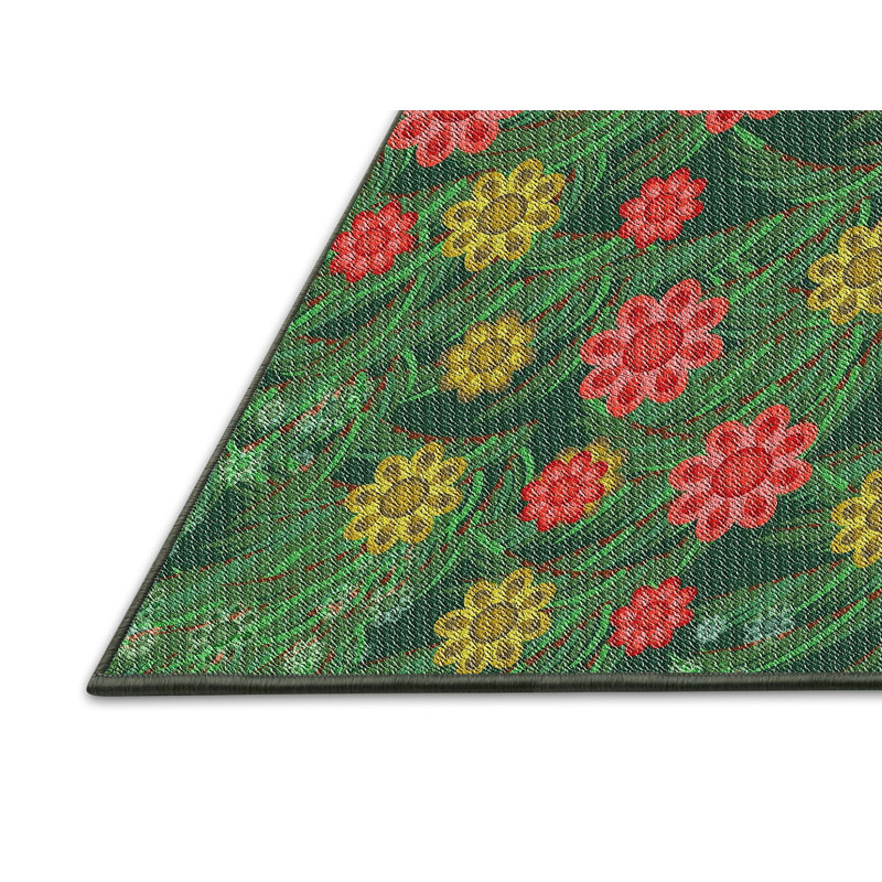 Tapis vert/rouge à motifs, Rectangle 2 pi x 3 pi