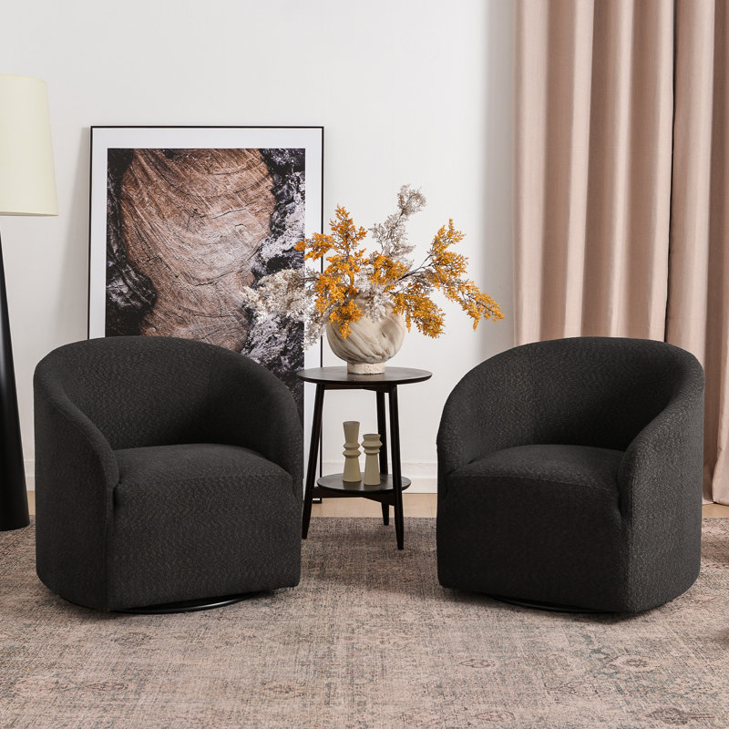 Ensemble de 2 chaises demi-tonneau pivotantes rembourrées sans assemblage Charleene, Gris foncé