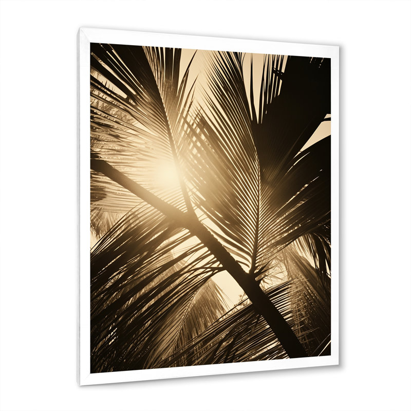 Feuilles de palmier sépia sérénité, Cadre simple blanc, H 32 po x l 24 po x P 1 po