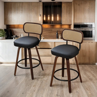 2 tabourets de bar pivotants à 360 degrés avec dossier courbé et structure en bois de noyer