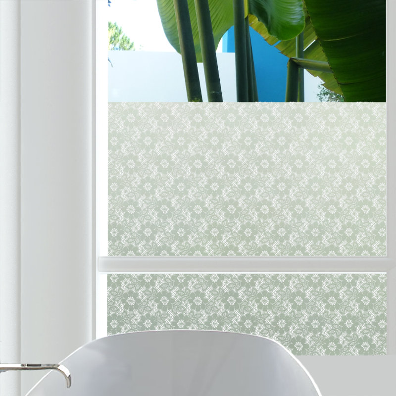Adhésif de fenêtre d’intimité en dentelle sans PVC Flowers, 84 po x 48 po, blanc, Autocollant