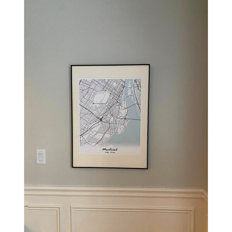 Carte de Montréal - impression encadrée, Blanc