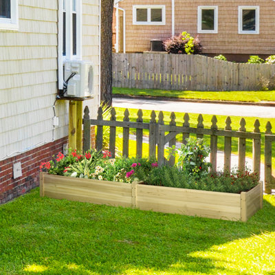 Lit de jardin en bois de 8 x 2 pi avec 2 boîtes, fonction de vidange automatique pour le jardinage de plantes et de fleurs, conception distincte nécessitant des plantes, plante individuelle