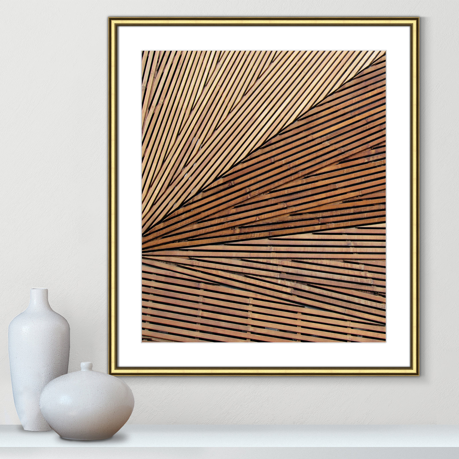 Fayette "Geometric Wood Panel 1" Print, 26.75" H x 22.75" W x 0.88" D, Gold