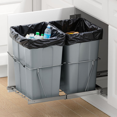 Double 27QTx2 Pullout Waste Container Under Cabinet Kitchen Bin Trash Can