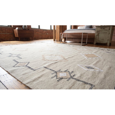Tapis contemporain ivoire en laine noué à la main