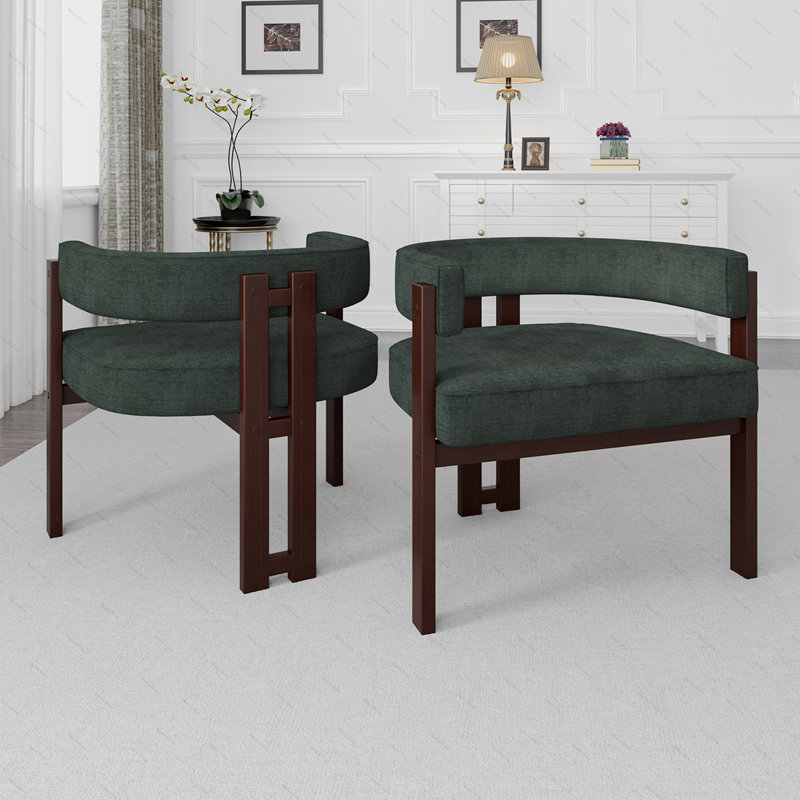 Fauteuil en tissu chenille avec dossier ouvert, Chenille émeraude