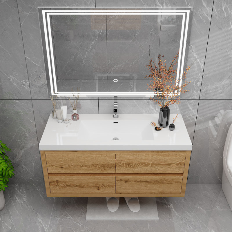 Meuble-lavabo simple 47,25 po avec plateau en acrylique Avely, Bois jaune