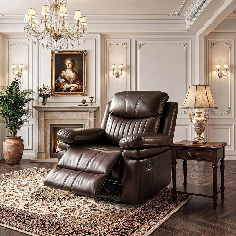 Fauteuil inclinable manuel entièrement assemblé de 101,6 cm de large en similicuir, dossier et accoudoirs rembourrés.