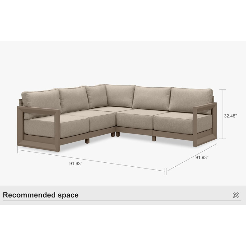 PURPLE LEAF Patio Furniture Set With 9.6" Thick Cushion And Soft Pillows Outdoor Sectional Sofas Modern Outdoor Conversation Sets For Yard Porch Deck, Khaki
