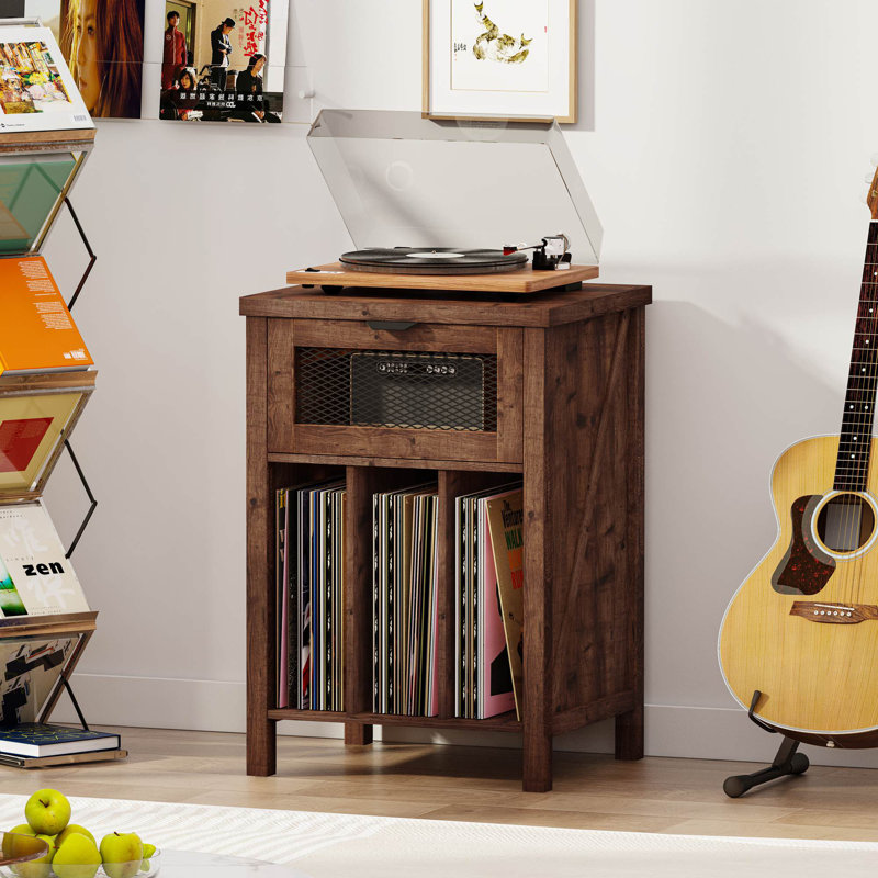 Support pour tourne-disque Aust avec tiroir, table de bout avec 2 séparateurs réglables pour le salon, la chambre à coucher et le bureau