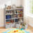 Children's bookcase, toy storage cabinet, three-layer open partition, four drawers with pulleys, safe wooden structure, waterproof and easy to care for-1275312663