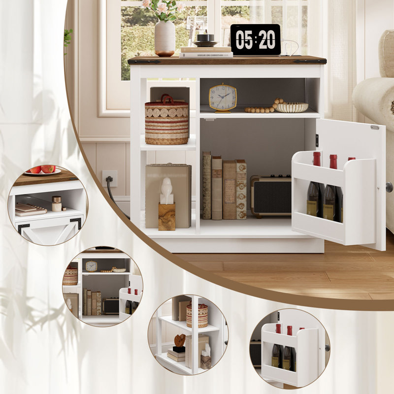 23.6'' Square End Table with Storage and Charging Station