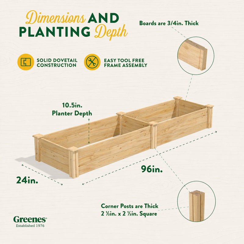 Katsuyoshi Wood Raised Garden Bed, 10.5" H x 96" W x 24" D, Cedar