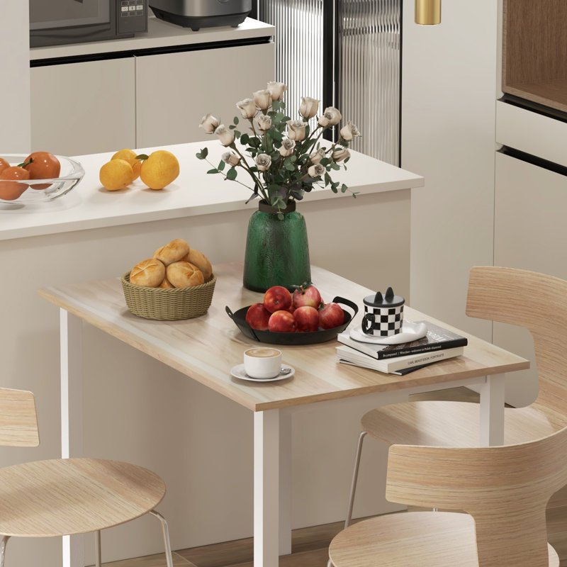Table de salle à manger Benony L 63 po x l 27,6 po, Naturel, Blanc