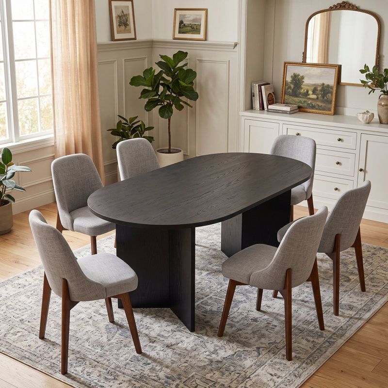 Tables de cuisine ovales noires de 67 po avec 6 chaises de salle à manger Daryl, 7 pièces : table, 6 chaises