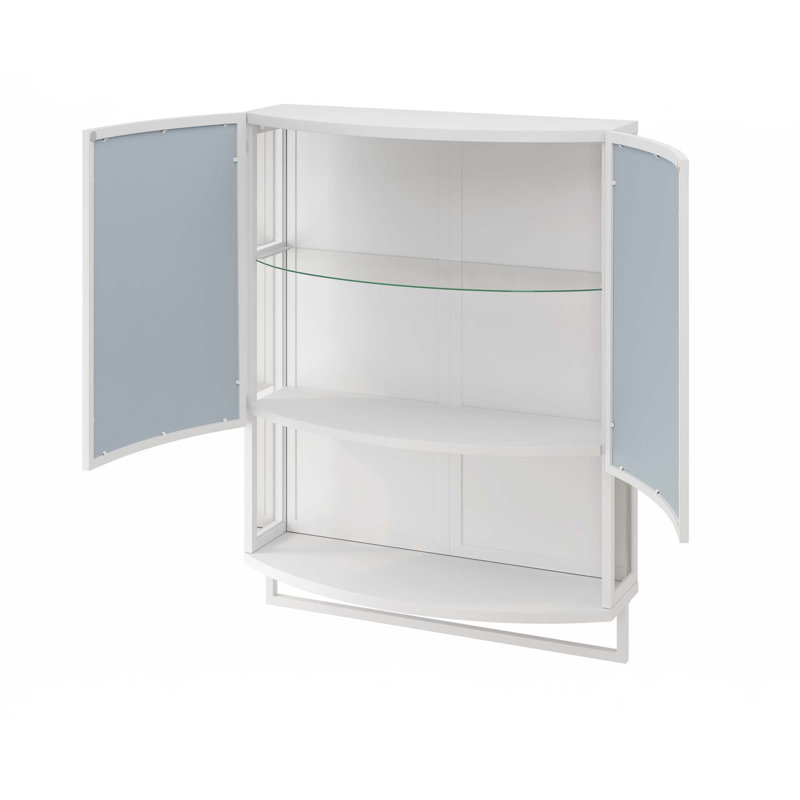 23.62"Modern Arched Glass Double-Door Bathroom Cabinet, White