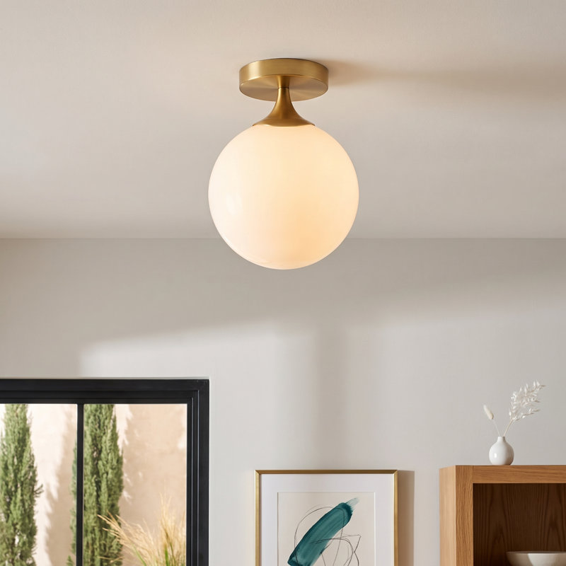Nedra Glass Semi Flush Mount, Aged Gold