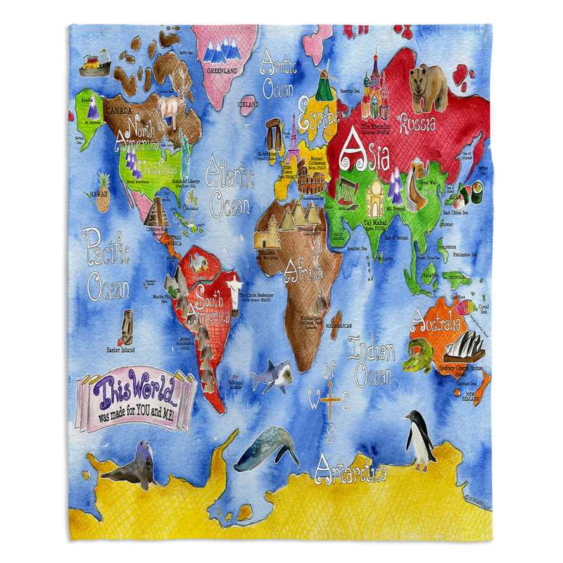  Cette couverture de carte du monde, 68 po x 80 po, Bleu royal