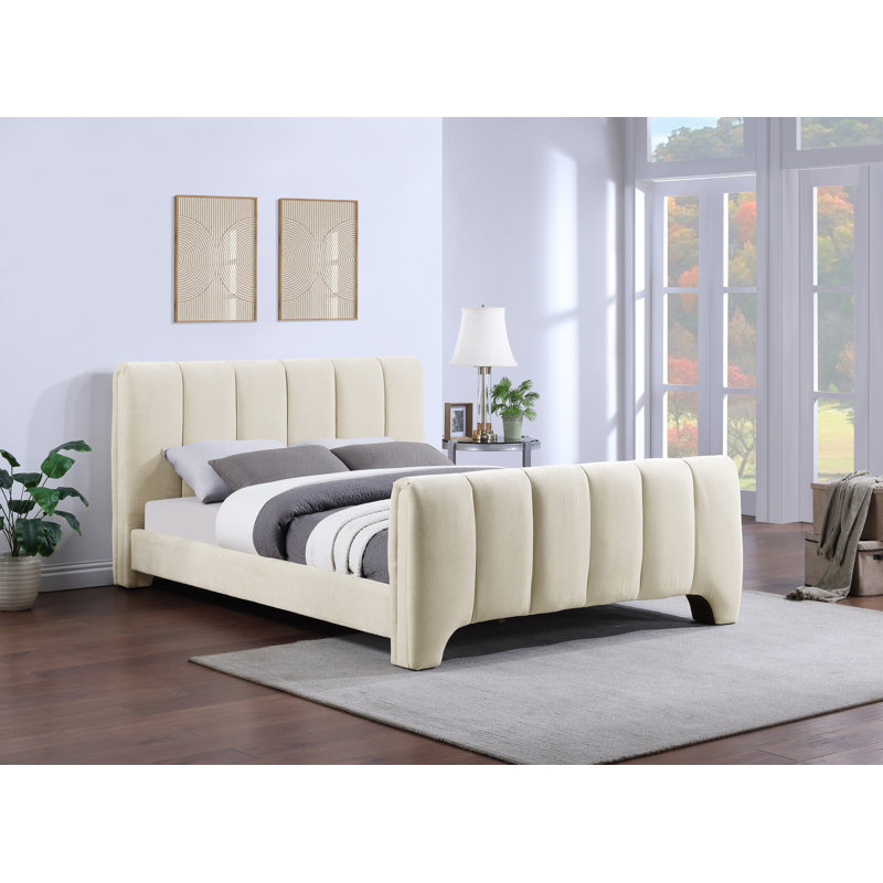 Lit en chenille Zerina, Double, Tissu chenille beige