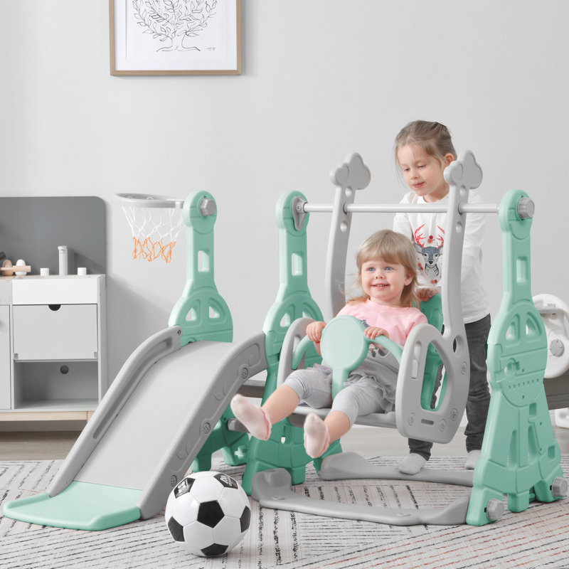 Ensemble de jeu 4 en 1 avec balançoire et balançoire pour tout-petits avec lecteur de musique, Bleu