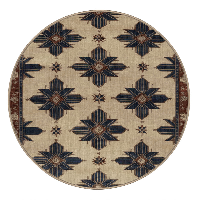 Tapis art déco brun lavable à la machine, Rond 3 pi