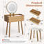 Petit bureau de meuble-lavabo avec miroir lumineux et tabouret 3 modes, meuble-lavabo compact avec rangement à 6 grilles